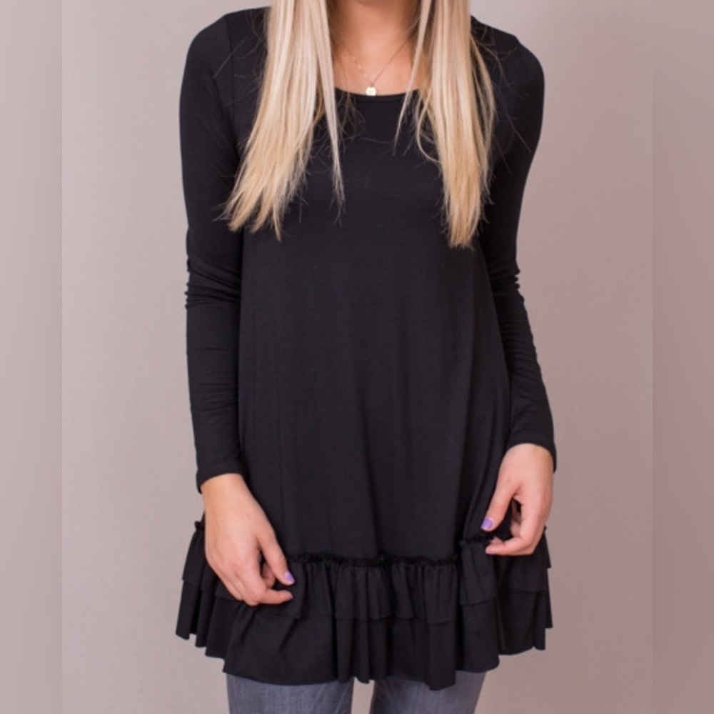 EASEL brand women’s gray long sleeve ruffle tunic shirt top dress